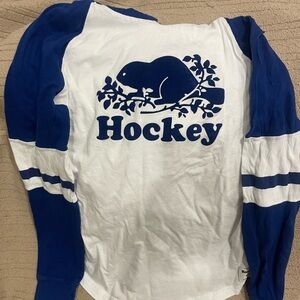 Roots XL Boys Blue & White 'Hockey' Graphic Long Sleeve Hooded Tee